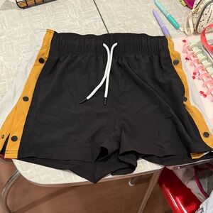 SO Black and Yellow Track Shorts with button sides Size L